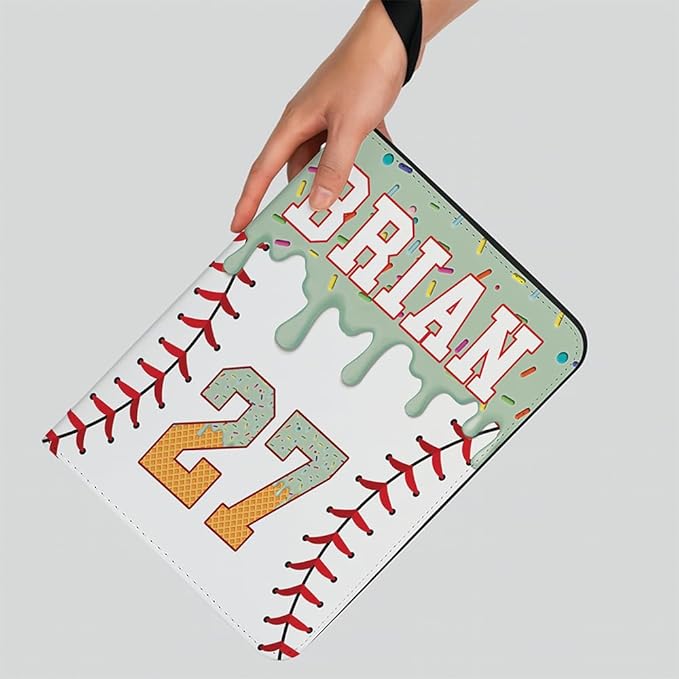 Personalized Ice Cream Drip Baseball Card Binder with Name & Number – Zipper Trading Card Album with Handle – Collector Case for Players & Fans (Ice Cream Drip Art #4)