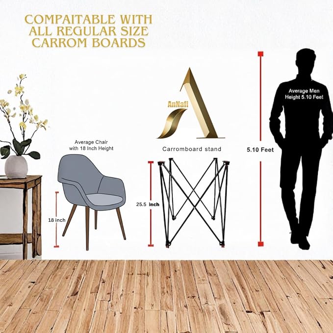 AnNafi® Carrom Stand | Professional Carrom Board Stand | Easy Adjustable & Foldable Four Fold Stand with Compact Design | Combination of Full Size Metal Pipe Iron Rod & PVC | Indoor Games Fun