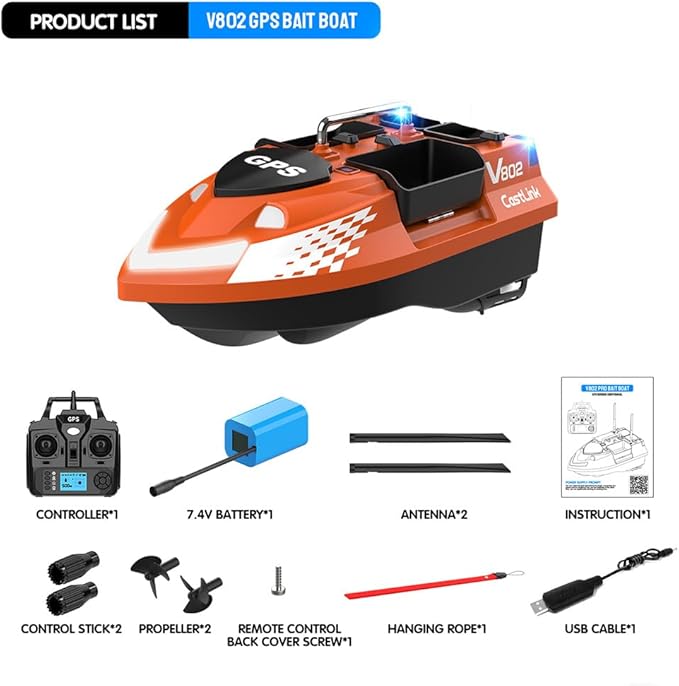 4 Boxes GPS RC Bait Boat for Fishing with 6.6lbs Load Capacity 18000mAh Battery & Dual Motor&Antena for 500M Long-Range Bait Deployment Fish Bait Boats with Stern Hook System for Fishing