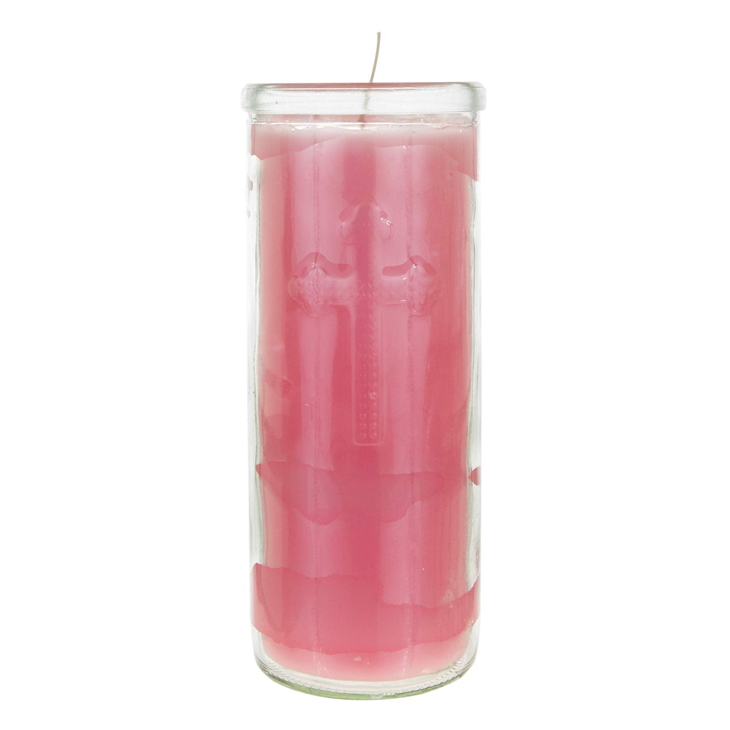 Mega Candles 3 pcs Unscented Pink Dual Cross Glass Container Altagraciano Devotional Prayer Candles, Premium Wax Candle 3 Inch x 7.25 Inch, Sanctuary, Vigils, Prayers, Blessings, Religious, Memorials