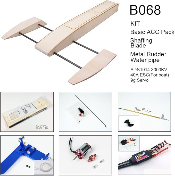 Viloga RC Boat Kit for Pools and Lakes 495mm Outrigger Wooden Shrimp Boat DIY Brushless RC Boats for Adults (B068 Not Including TX&RX)