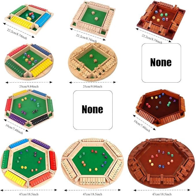 Shut The Box Game: 2-6 Player Wooden Board Math Game with 2-12 Dice | Educational Family Night Entertainment | Classic Pub Style | Funny Family Board Games (Walnut-Square 4 Players)