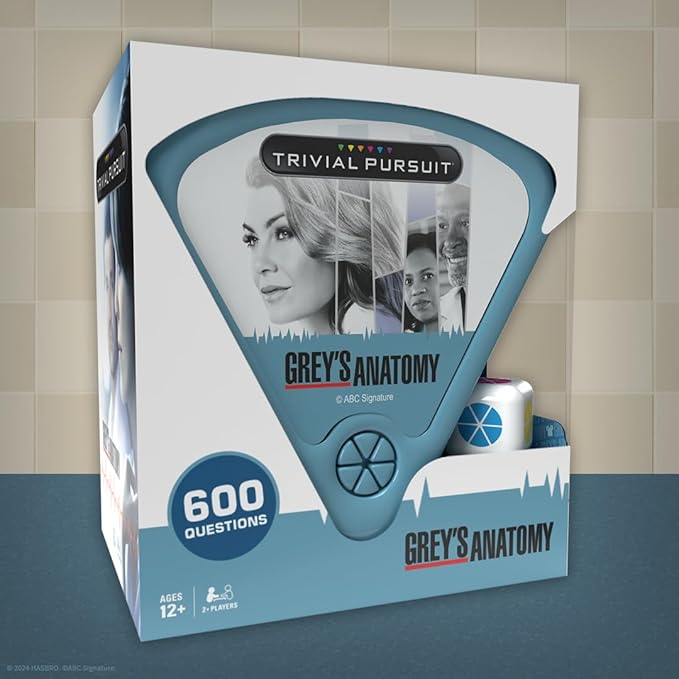 Trivial Pursuit Grey's Anatomy Trivia Game from The Hit Hospital Drama TV Series 600 Questions & Die in Travel Container Officially Licensed Grey's Anatomy Merchandise & Collectible