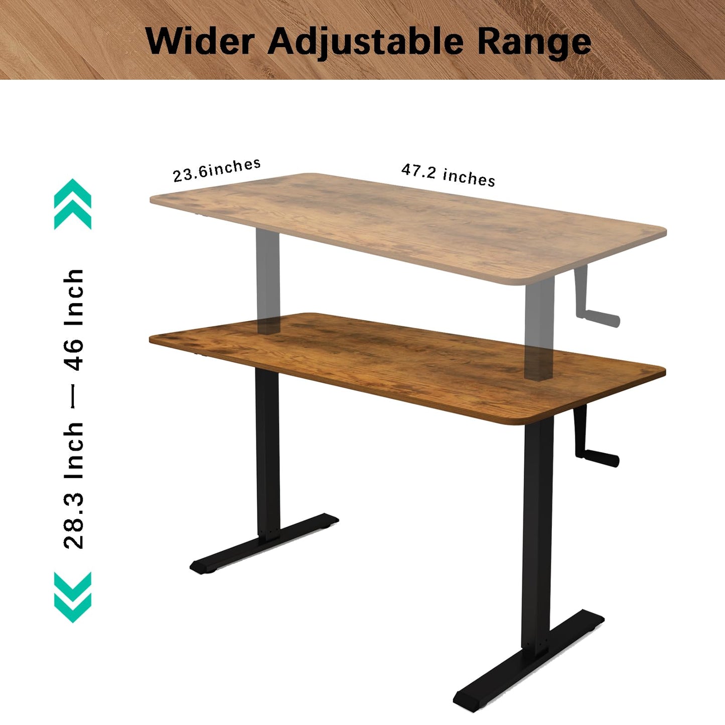 Whole Piece Manual Standing Desk Adjustable Height with Lockable Casters- Hand Crank Stand up Desk with Wheels, Mobile Sit to Stand Workstation with Handle