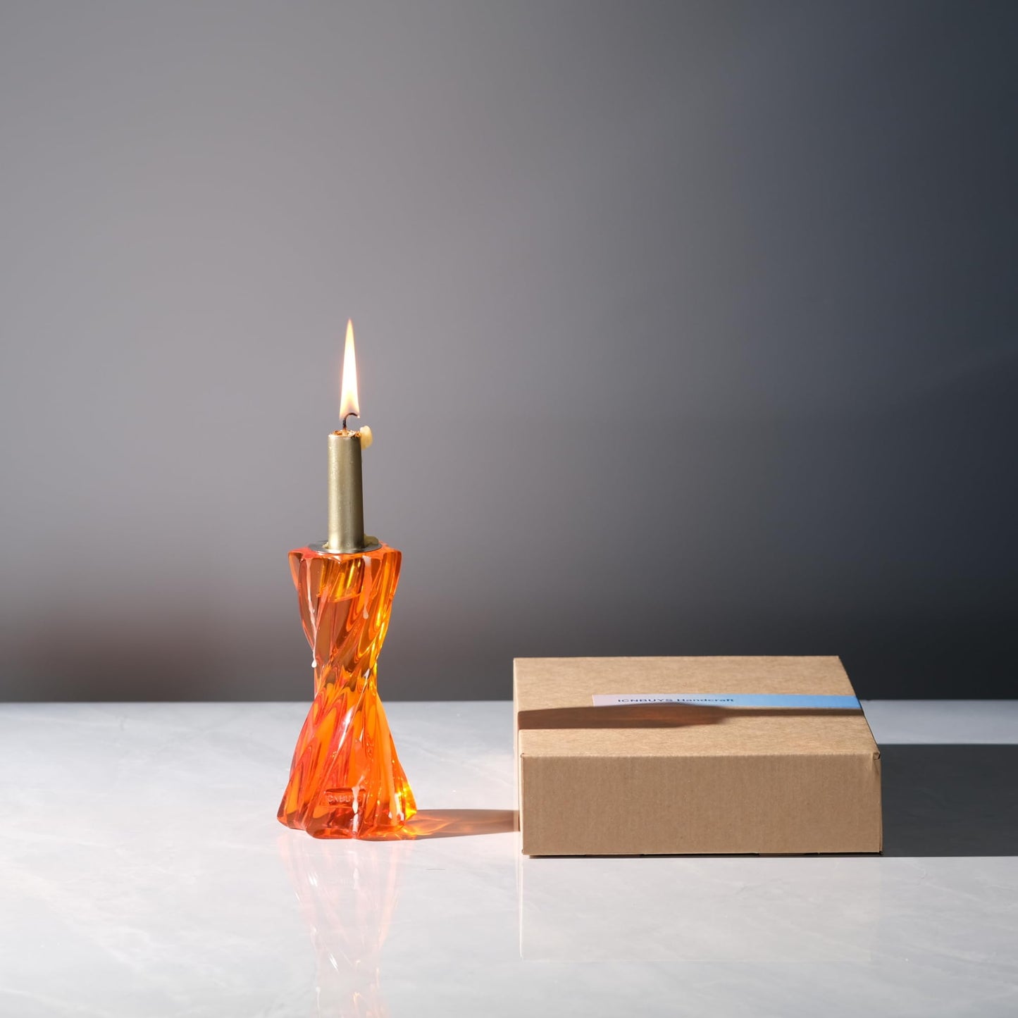 ICNBUYS Twizzle Twist Candle Holder, Decorative Candle Holder for Table Display, Romantic Decoration, Unique Home Décor Aesthetic, Housewarming Gift, Candle Stand Height 5.7 inches Orange - Resin