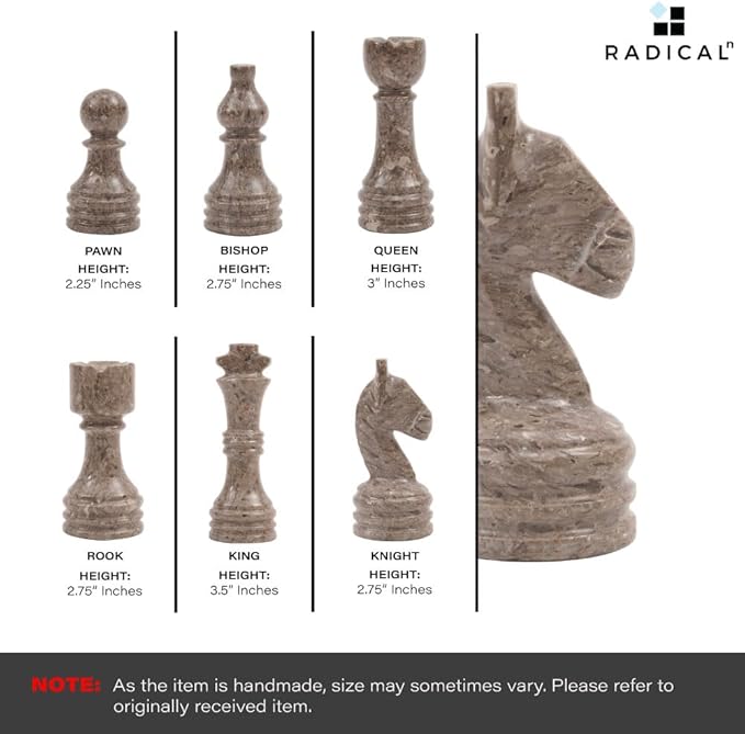 Radicaln Marble Chess Set 15 Inches Handmade White and Grey Oceanic Classic Board Games for Adults Luxury Marble Chess Board & Chess Pieces