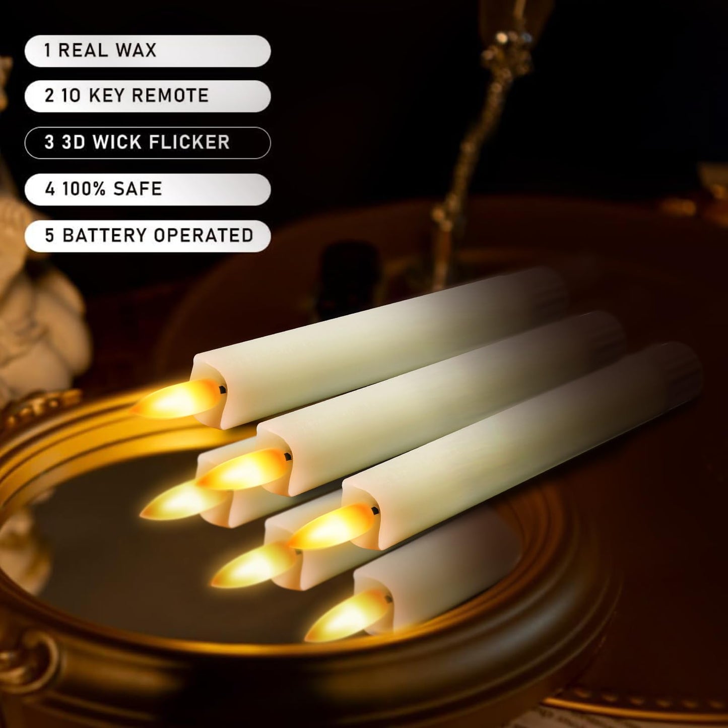 KSWING Upgraded Real Wax Short LED Flameless Taper Candles with Remote, 6 PCS White Candlesticks Battery Operated 3D Flickering - 6" Realistic Fake Candle Sticks for Home/Wedding/Fireplace Xmas Decor