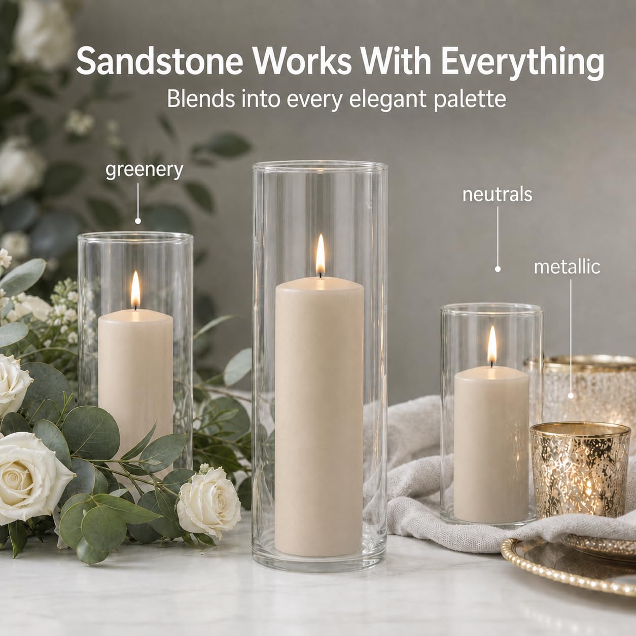 Yummi Set of 12 Slim Pillars and Cylinder Vases - Sandstone