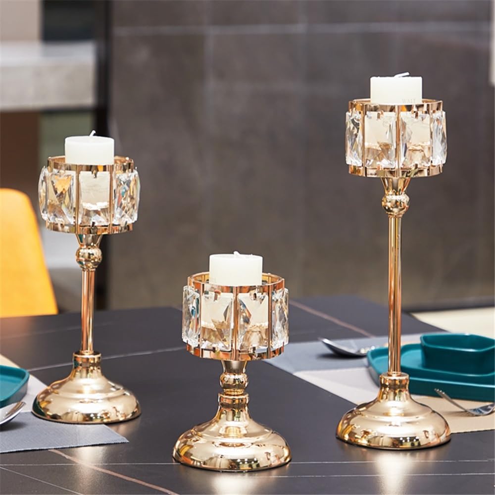 cfycfy987 Candelabra 3 Pcs Simple Iron Glass Candlestick Modern Table Decoration Ornaments Candle Holder Gift Candle Sticks Holder(Gold)