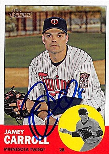 Sports Memorabilia Autograph Warehouse 245134 Jamey Carroll Autographed Baseball Card - Minnesota Twins 2012 Topps Heritage - No. 80