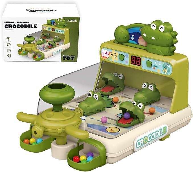 Dinosaur Crocodile Pinball Machine Board Kids Games Interactive Electronic Toys for Toddler Board Games Ages 3-5 Year Old Boy Birthday GiftBaby Toy for Early Learning (Green) 