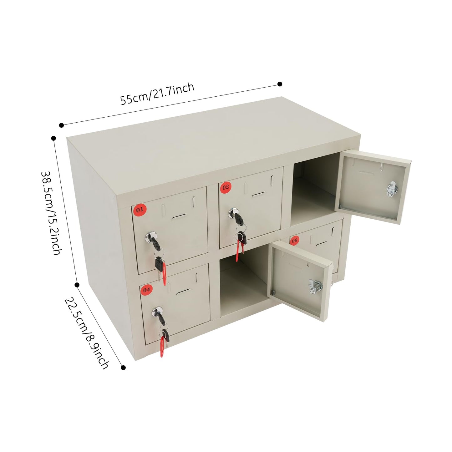 QUEWATSA 6 Slots Cell Phone Locker, Cell Mobile Phone Steel Locker, Cell Phone Locker with Charging Station, Rechargeable Mobile Phone Storage Cabinet with Individual Charging Outlets