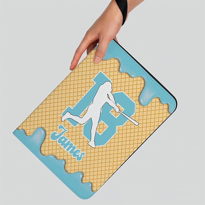 Personalized Ice Cream Drip Baseball Card Binder with Name & Number – Zipper Trading Card Album with Handle – Collector Case for Players & Fans (Ice Cream Drip Art #8)