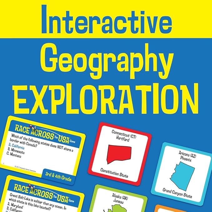 University Games Scholastic Race Across the USA Board Game Geography Learning Game for Kids and Families for 2 to 4 Players Ages 8 and Up