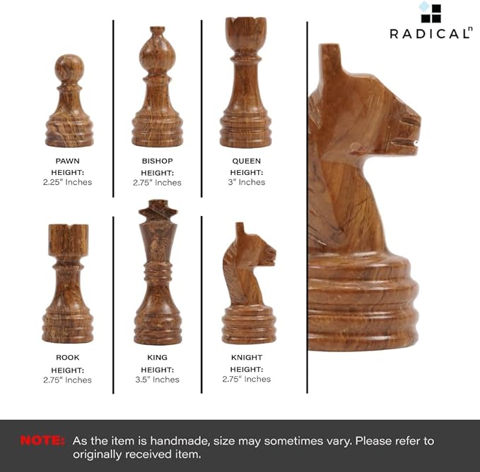 Radicaln Marble Chess Set 15 Inches Coral and Dark Brown Handmade Luxury Board Games for Adults Ideal Marble Chess Board Game Set & Chess Pieces for Home Decor