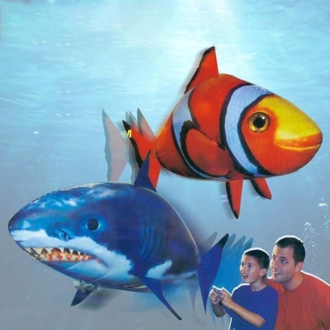 AUOK Remote Control Shark Toys Infrared RC Flying Clown Fish Balloon - Anti-Gravity Indoor Toy with Mid-Air Hovering for Fun Party Decorations & Gifts (Blue)