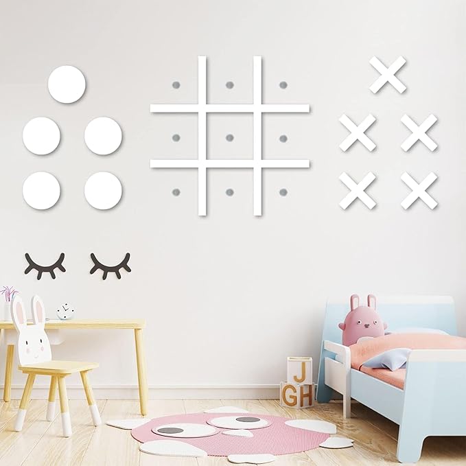 Magnetic Tic Tac Toe Wall-Mount GameGame Room DecorHallway DecorPlayroom DecorModern Wall Decals for Kids RoomClassroom&OfficesBest Gift for Family Friends (White)
