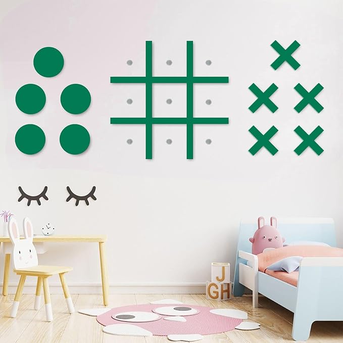 Magnetic Tic Tac Toe Wall-Mount GameGame Room DecorModern Wall Decals for Kids RoomClassroom&OfficesBest Gift for Family Friends (Green)