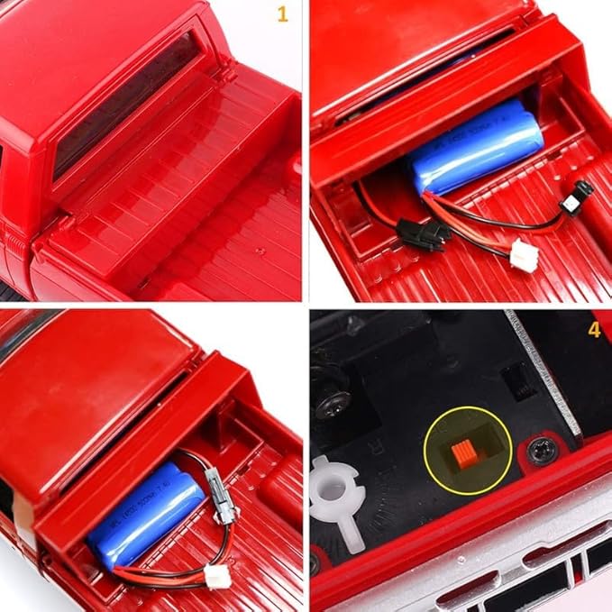 YIKESHU RC Rock Crawler WPL C24 RC Truck 4x4 1/16 RC Crawler Off Road All Terrain Car Proportional Throttle Steering Hobby RC Climb Semi Truck LED Light RTR Trailer (Red)
