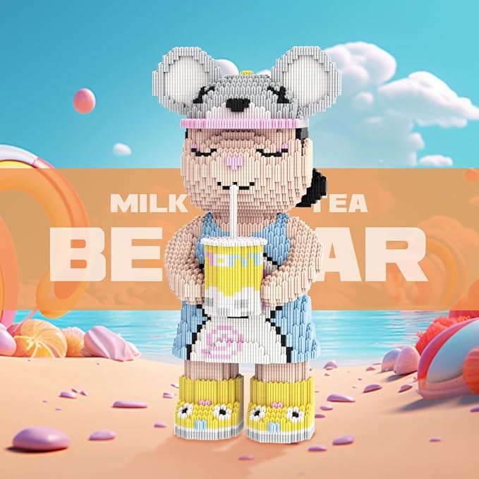 HOOLEDAY Bear Micro Building Blocks Bubble Tea Design Bearbrick Set (5700 PCS) Creative Home & Office Decor Gift for Adults and Kids