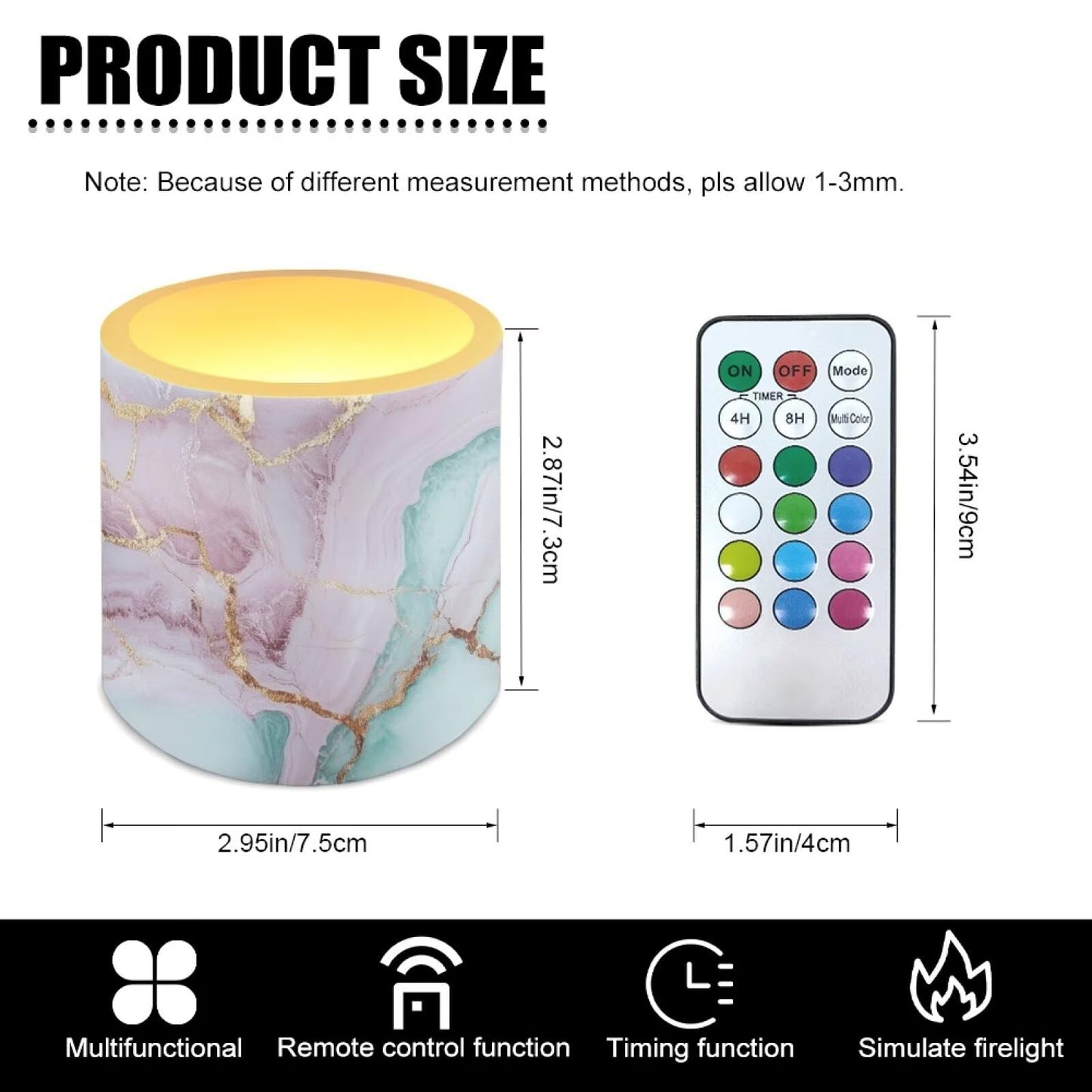 Cozeyat Sky Blue Marble Flameless Candles 4 Pack Battery Operated with Remote Control Timer LED Pillar Candles Waterproof for Indoor Outdoor Home Use