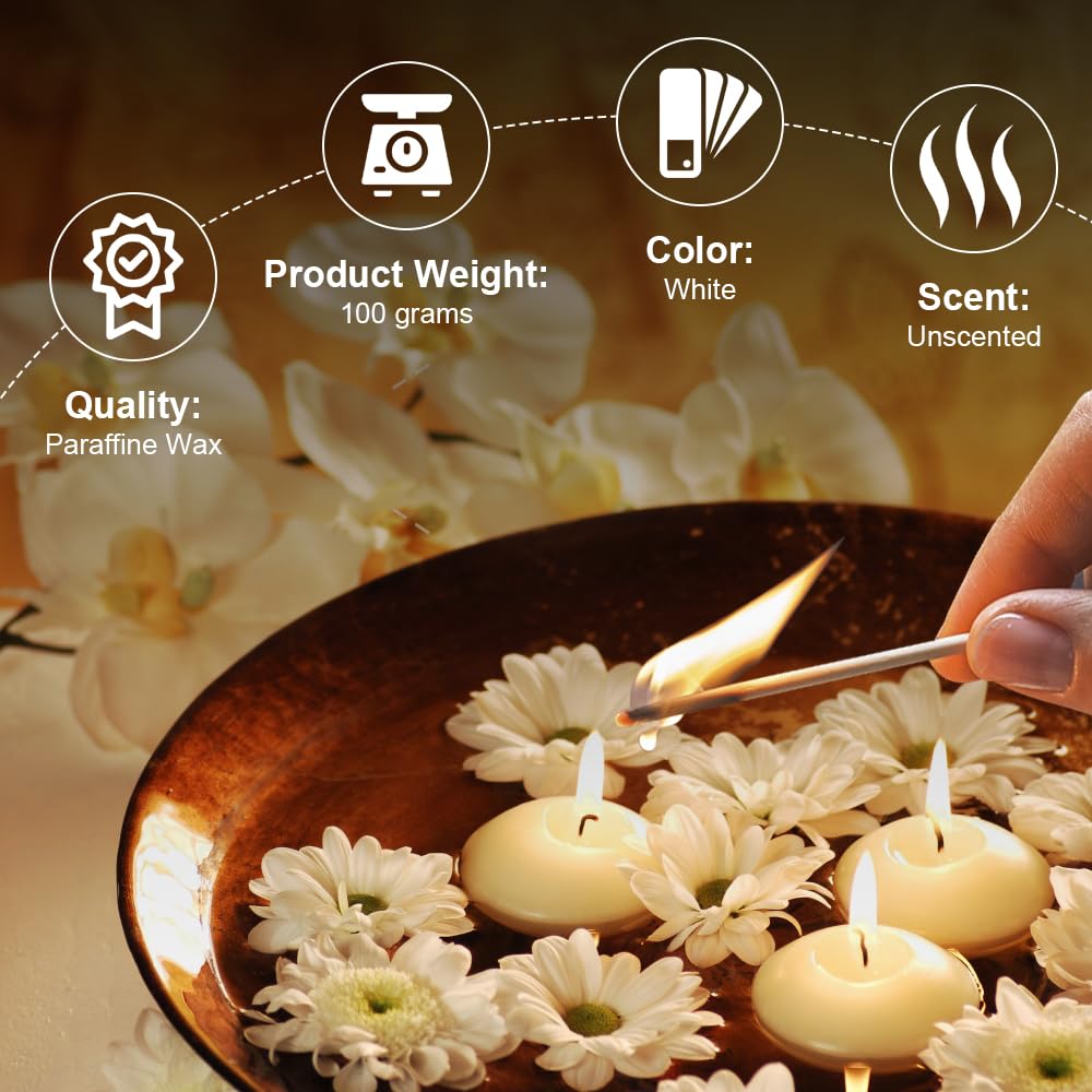 3 inch Floating Candles,24Pack Gold Dripless Wax Unscented Wax 13-15Hours Burning, Wedding Party Candles,for Centerpieces Suitable for Cylindrical Vases,Swimming Pool,Restaurant Decoration