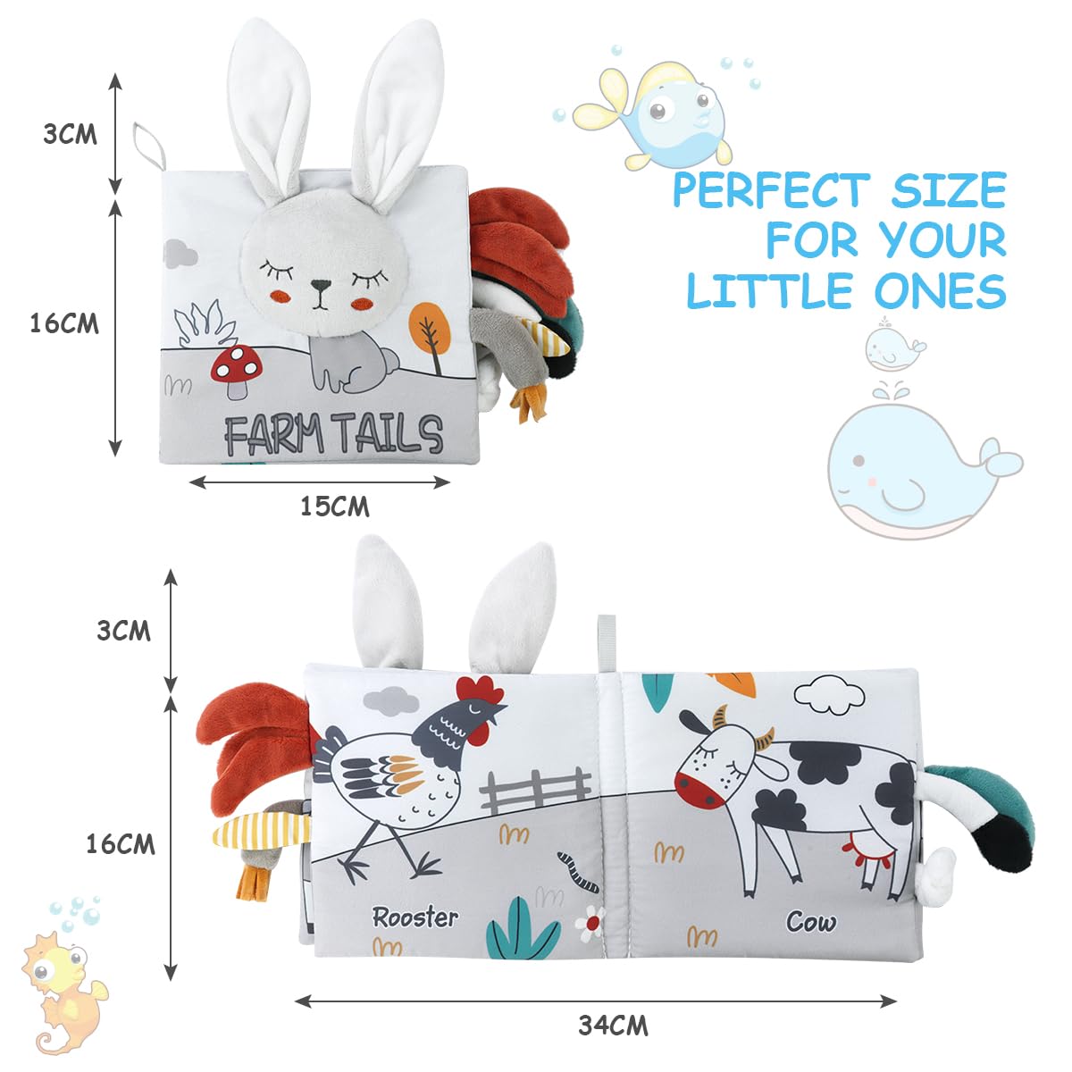 Vicloon Cloth Books, 3D Touch Feel High Contrast Cloth Book, Baby Books Toys for Baby 0-12 Months, Soft Baby Books Touch and Feel Crinkle for Infants Toddler Gifts Toy(Rabbit)