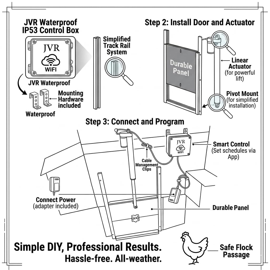 JVR WiFi Automatic Chicken Coop Door, Smart App Remote Control & Alexa Compatible, Sunrise & Sunset Automation, Anti-Pinch Sensor, Security Aluminum Door Kit, 2.4G WiFi