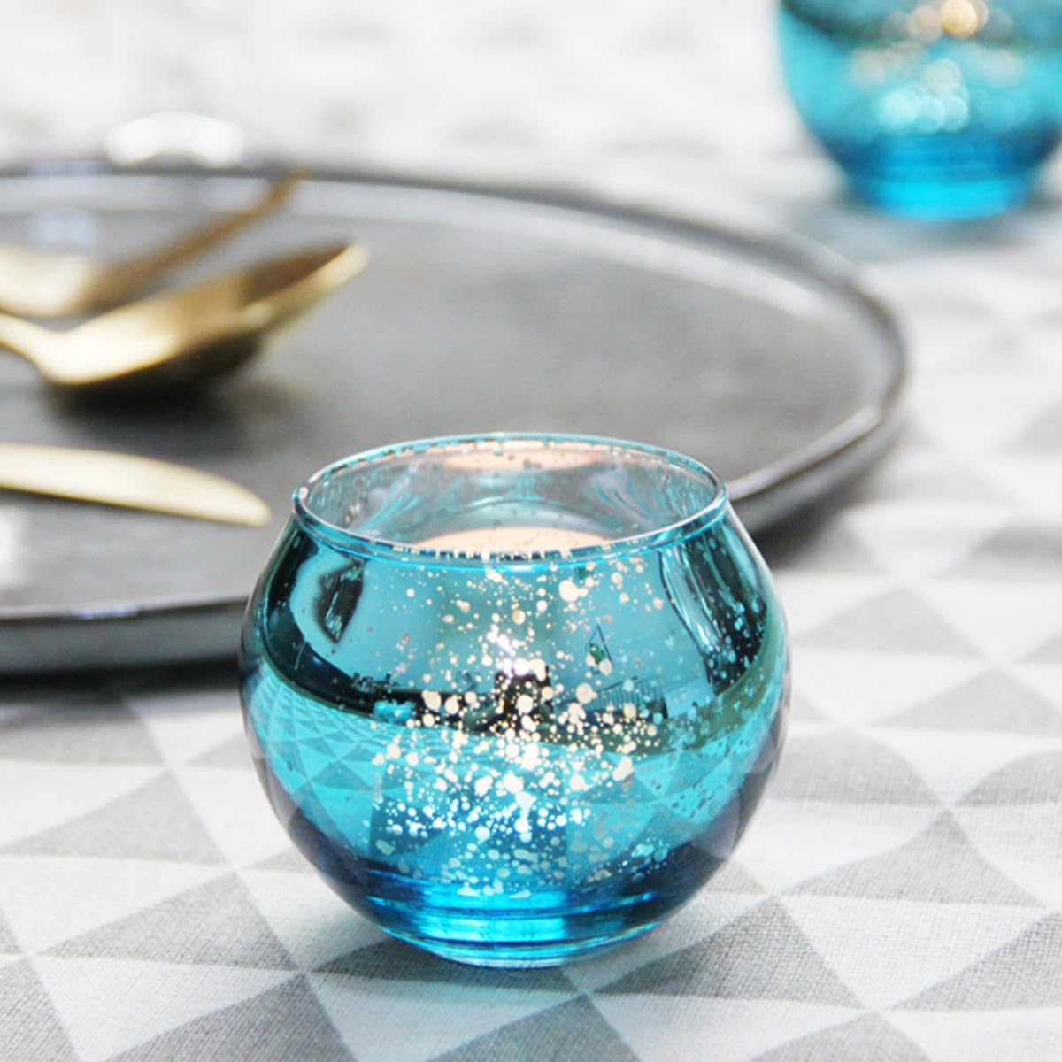 Hemobllo Spotted Blue Glass Candle Holders 12pcs Hollow Decorative Candle Cups for Home Décor, Hotel, and Party Table Centerpieces