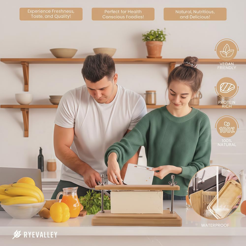 Bamboo Tofu Press by Ryevalley – Vegan Bamboo Tofu Press for Fast Water Removal from Silken, Soft & Organic Extra Firm Tofu. Eco-Friendly, BPA-Free, Durable.Perfect for High Protein Marinated Tofu