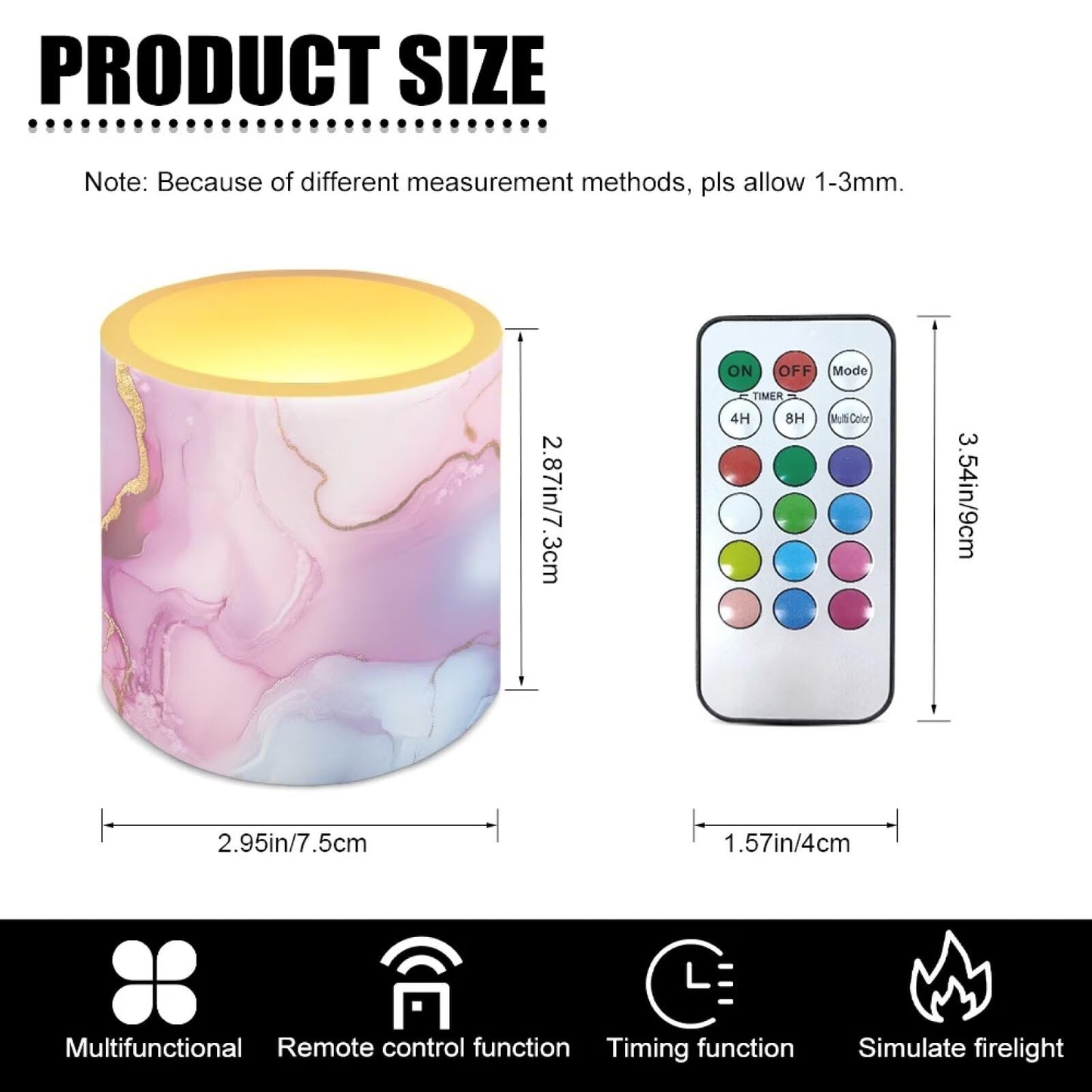 Cozeyat Pastel Marble Flameless Candles 4 Pack Battery Operated LED Pillar Candles with Remote Control Timer Waterproof for Indoor Outdoor Patio