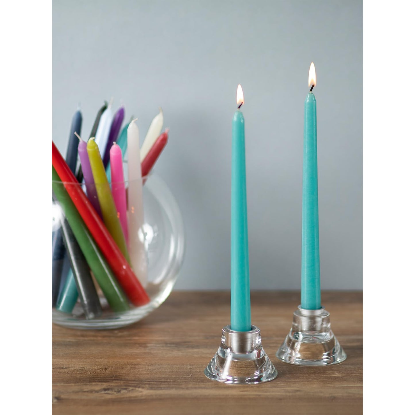 CANDWAX 10 inch Taper Candles Set of 12 - Dripless Taper Candles and Unscented Candlesticks - Perfect for Dinner or Wedding - Turquoise Candle