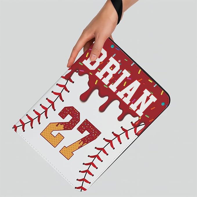 Personalized Ice Cream Drip Baseball Card Binder with Name & Number – Zipper Trading Card Album with Handle – Collector Case for Players & Fans (Ice Cream Drip Art #2)