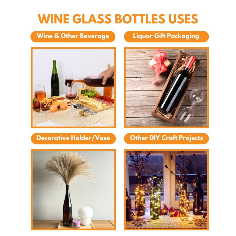 FastRack 750 ml Clear Bordeaux Wine Bottles (Pack of 6) with 6 Whiite METAL Caps | W5 Flint Flat-Bottomed Glass Bottles Ideal for Wine Making and Storage