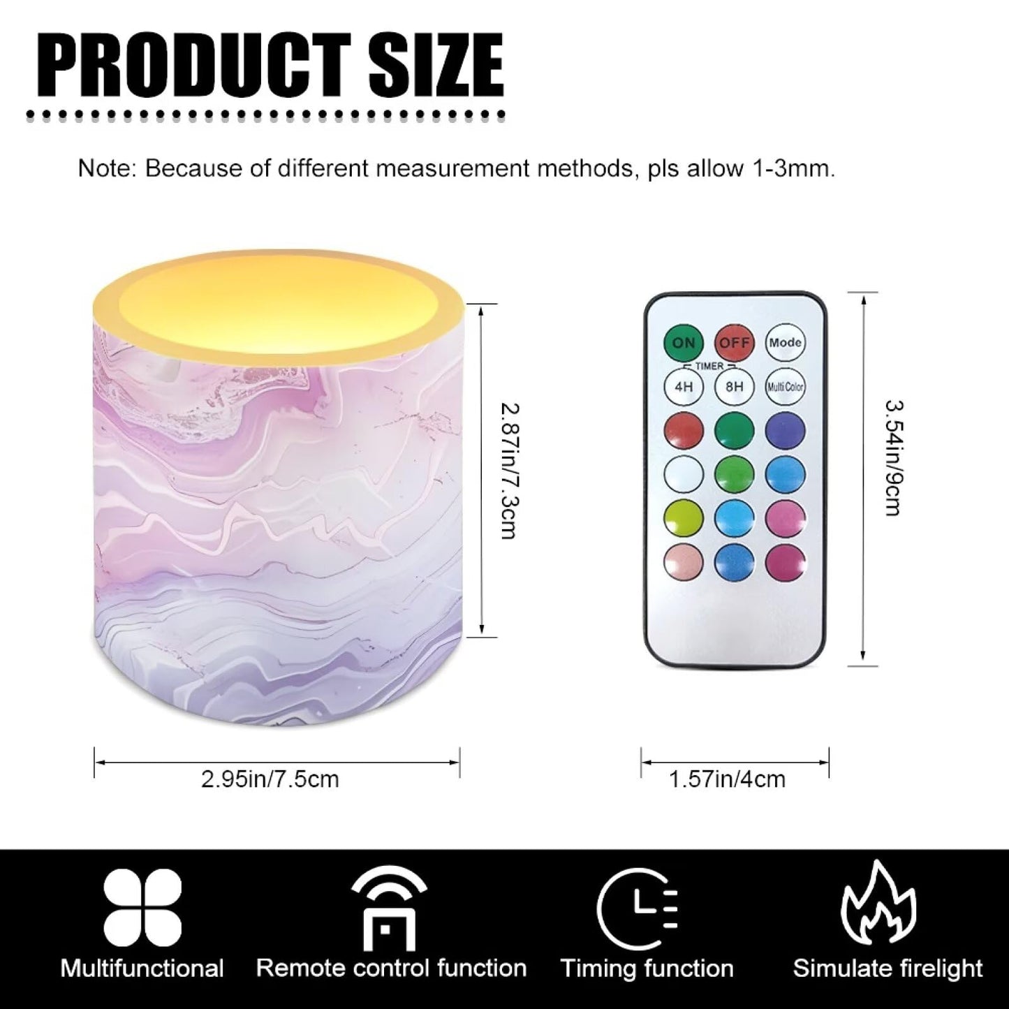 Cozeyat Lilac Marble LED Candles Set of 4 Battery Powered Flameless with Remote Timer Dancing Flame Waterproof for Home Table Garden Decoration