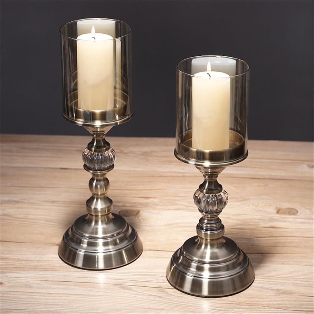 cfycfy987 Candelabra 2 Pcs Retro Metal Glass Candle Holder Luxury Dining Table Decoration Candlestick Candle Sticks Holder