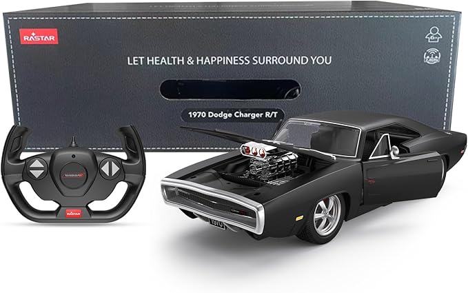 RASTAR RC Cars 1:16 Fast & Furious 1970 Dodge Charger R/T Remote Control Car Toy Muscle Cars for Boys Matt Black 2.4G