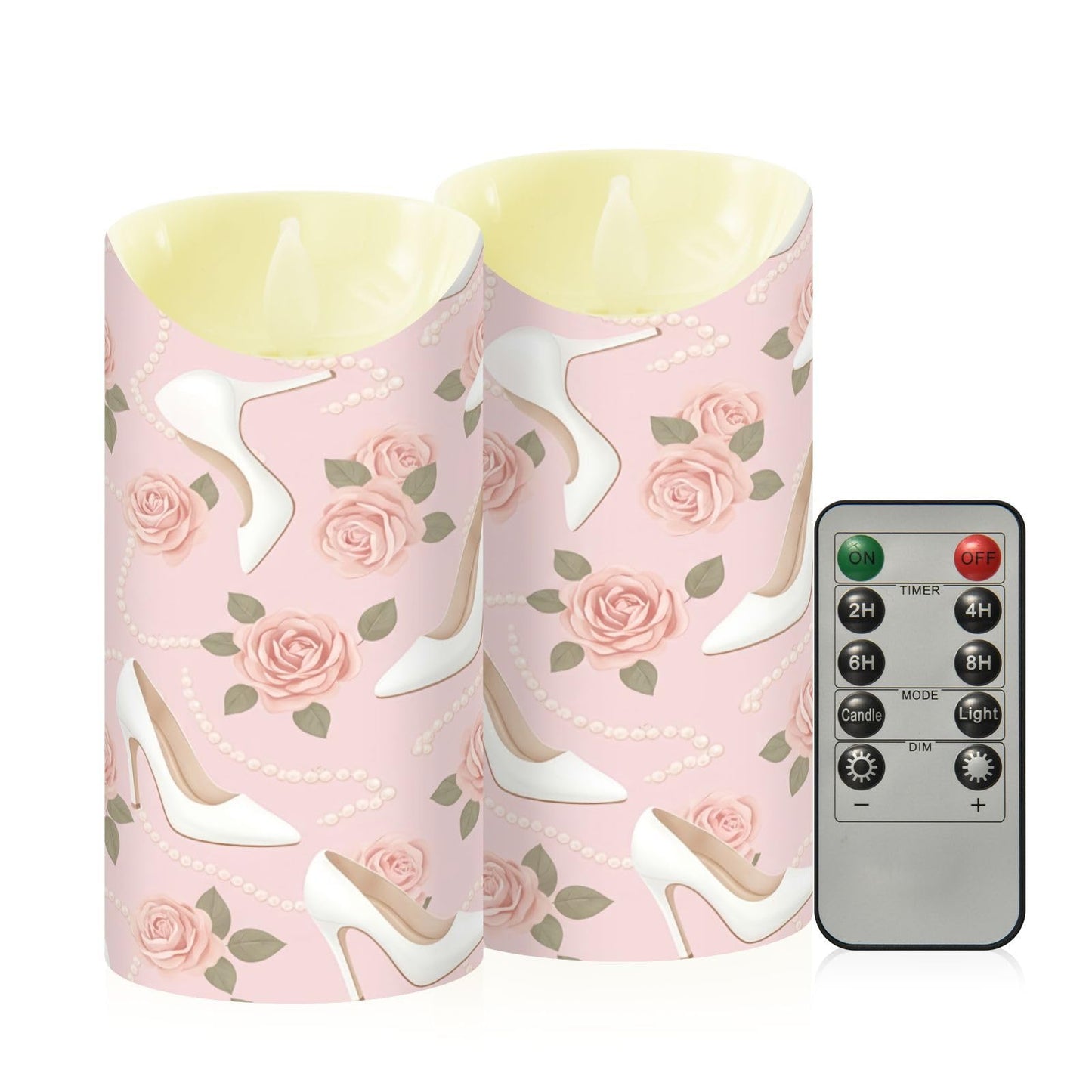 Gravopti Pearls & Heels 2 Pack Flameless LED Pillar Candles with Remote & Timer, Battery Operated, Flickering Wax Candle for Wedding, Romantic Home & Party Decor