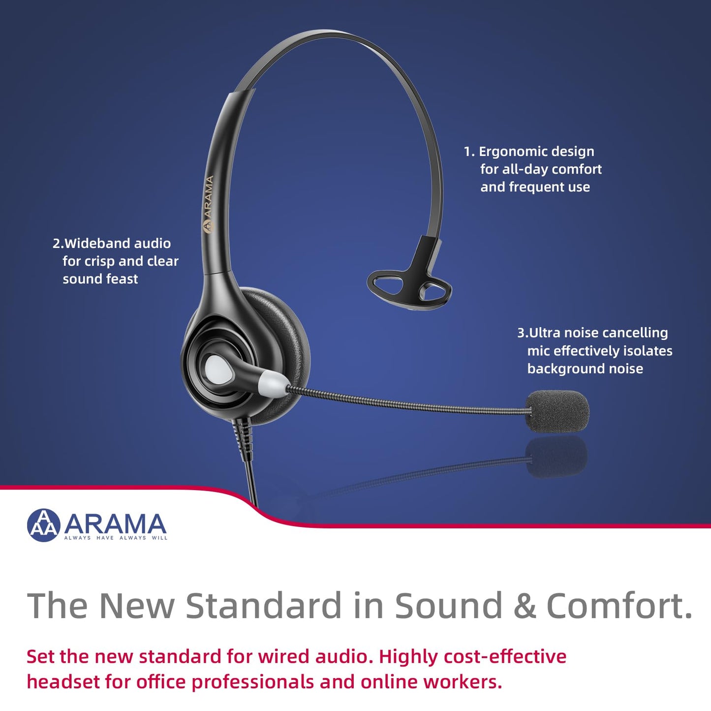 Arama Telephone Headsets for Yealink Phones RJ600Y1 RJ9 Office Wired Headset with Mic Noise Canceling Compatible with Yealink VoIP Phone T54W T46U T33G Poly Snom Grandstream Phones Desk Landline