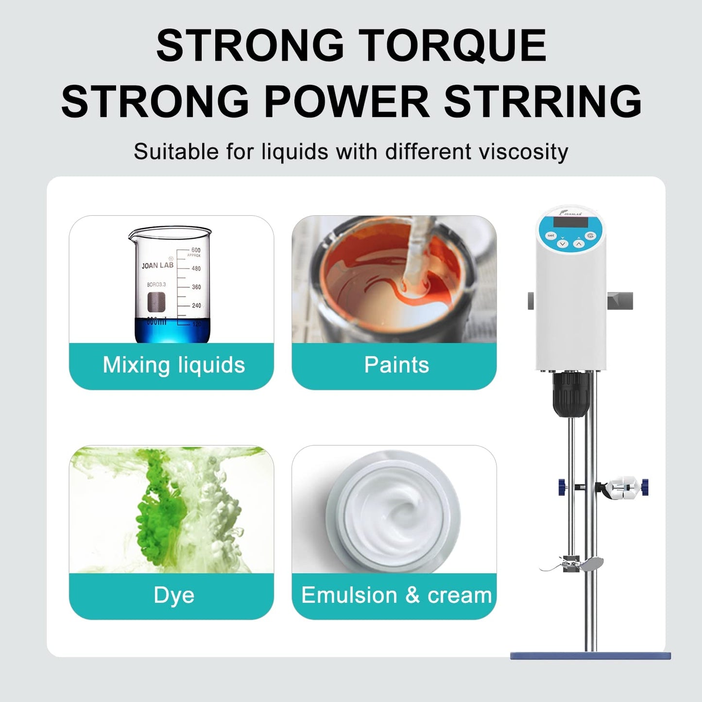 JOANLAB Digital Overhead Stirrer Mixer 10L Electric Laboratory Industrial Liquid Mixer Stirring 10,000mPa.s,100-2000RPM Adjustable