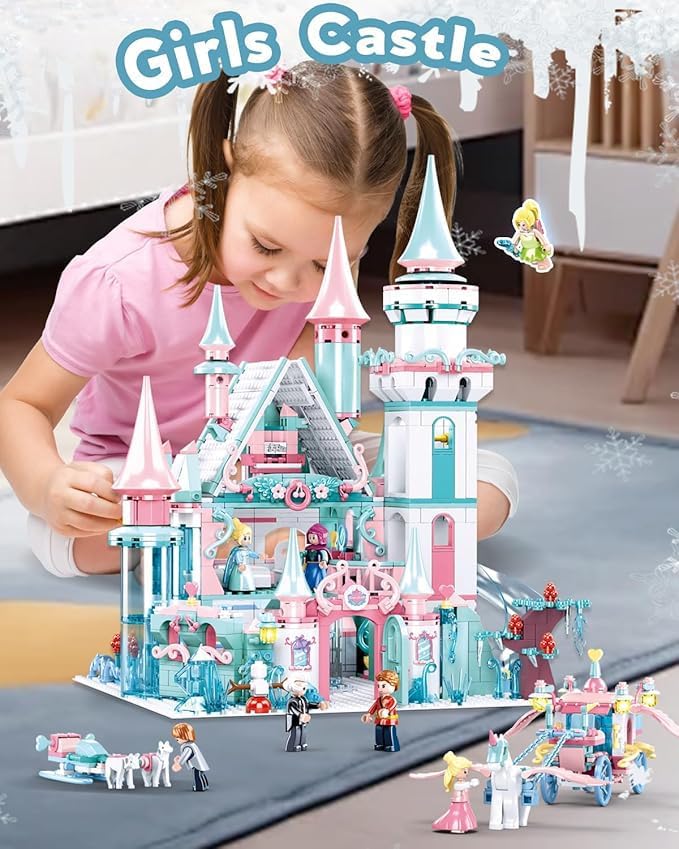 Castle Girl Set Princess Castle Building Set Friend Dream House Blocks with Slide Carriage & Sledge 9 Minifigures Gift for Girls Aged 6+ Compatible with Lego Castle Sets 1314 PCS