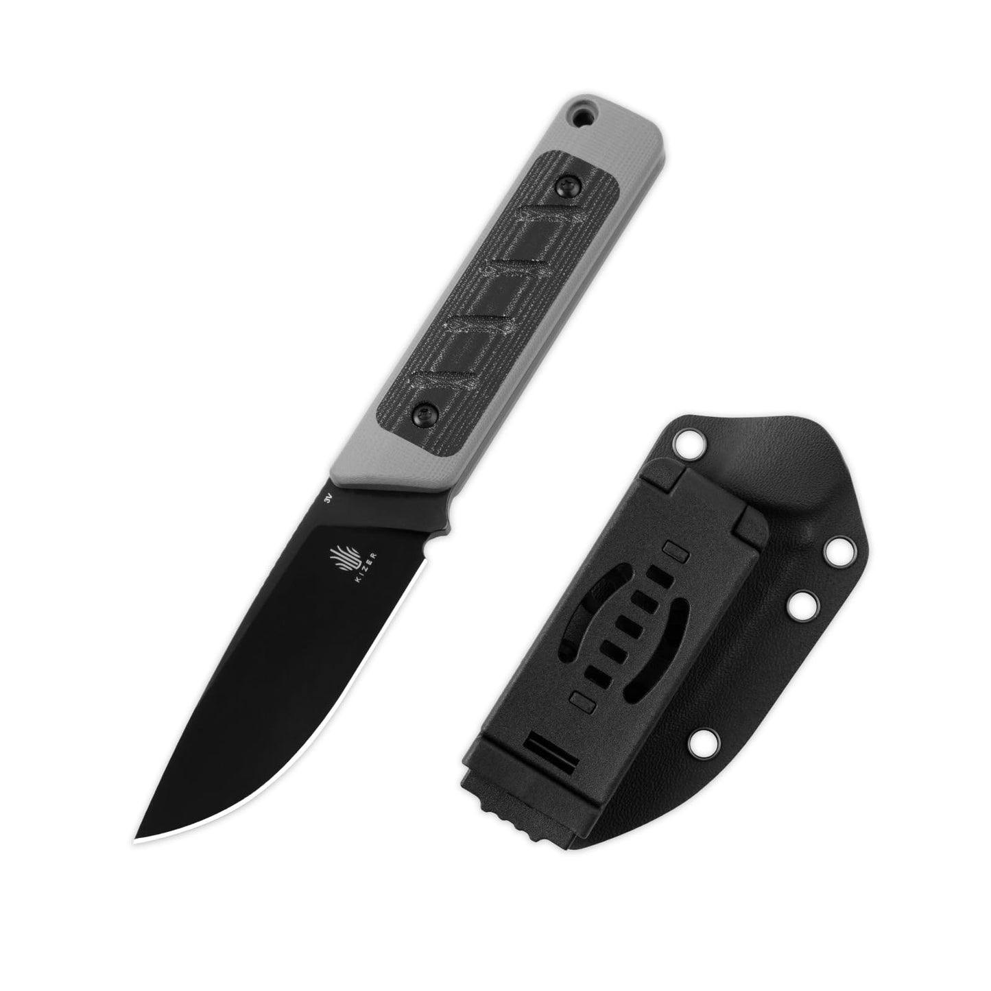 Kizer Smolt Fixed Blade Knife, 2.93” Drop Point Blade Fixed-blade Knives with Sheath, 3V Steel and G10+Micarta Handle Fixed Blade Utility Knife for Men Women Outdoor Survival EDC, 1063A1, Gray