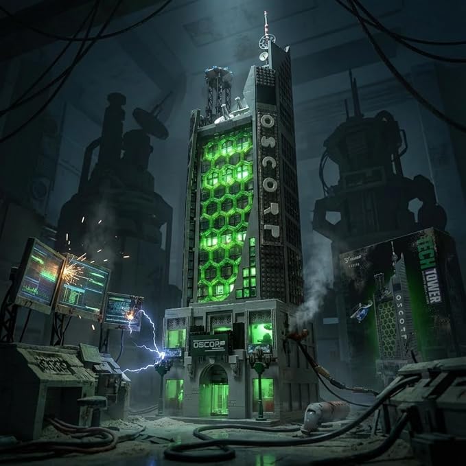 Spider Oscorp Tower Building Set for Adults - 40 Inch Tall Hero Tower Modular Building with Light & Helicopter Movie Daily House Architecture Gift for Christmas Collectors (6375 Pcs)