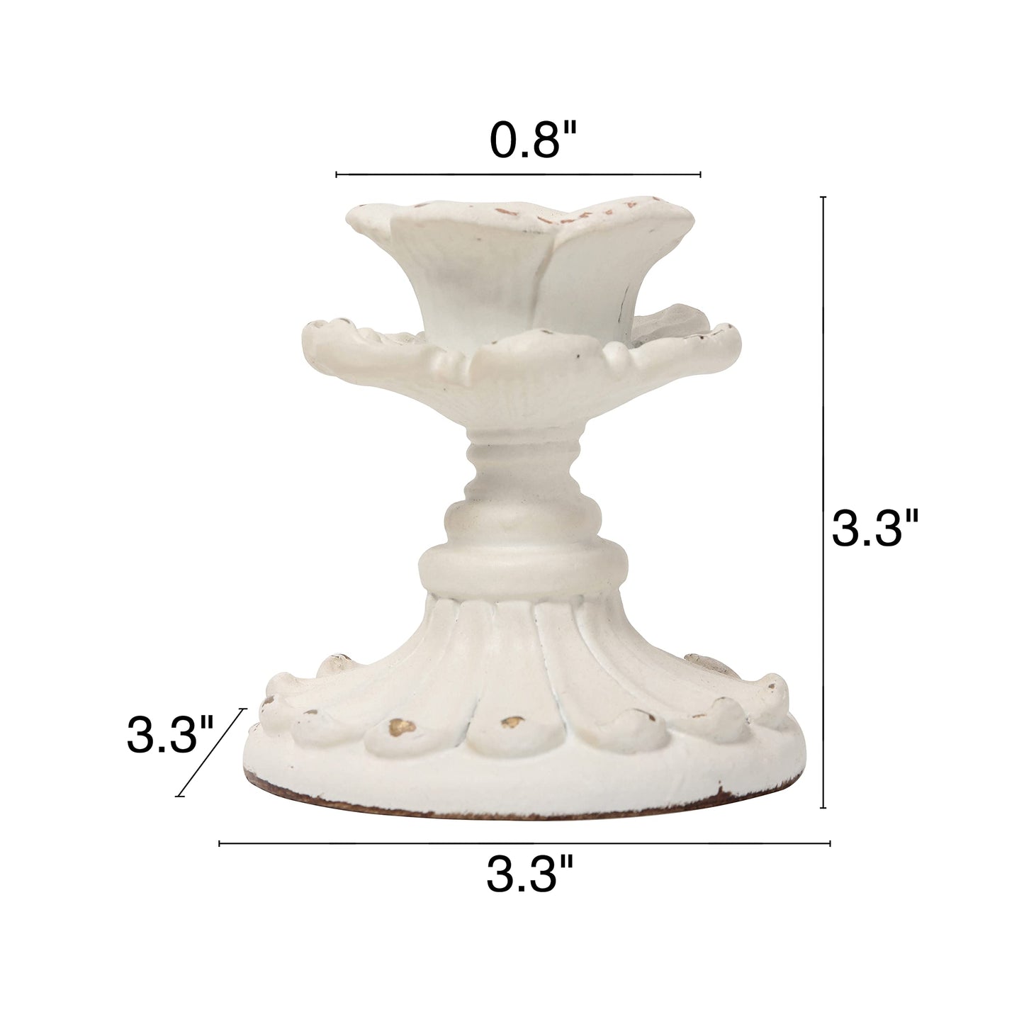 SOFE White Candle Stick Holder Vintage, Flower Candlestick Holder, 3 Inch Resin Taper Candle Holder Small, Short Rustic Candle Centerpieces for Tables, Wedding, Dining, Party
