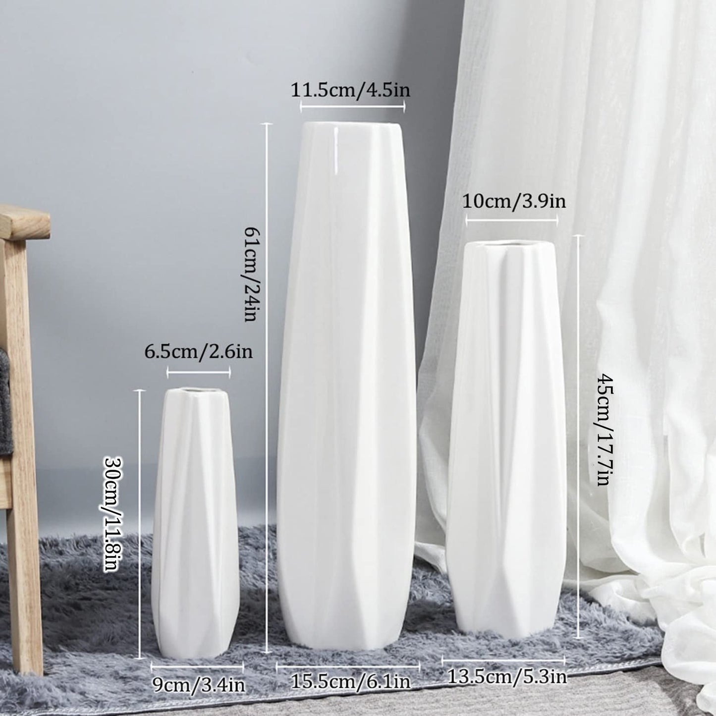 FKTHYO Floor vase Ceramic Vase,Decorative Large,Floor, Large Floor Vase,White Ceramic Vase,Handcrafted,Sophisticated Vessel for Decorative Branches and Dried Flowers (White 30cm)