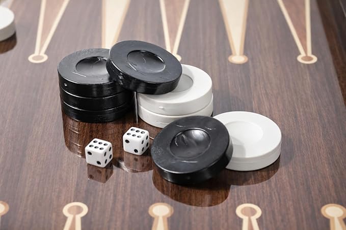 Park&Oz Walnut Premium Turkish Backgammon and Checkers Set 19 Inch Handmade 2 in 1 Wooden Board Game with Glossy Finish Luxury Checkers and Dice Travel Friendly and Foldable