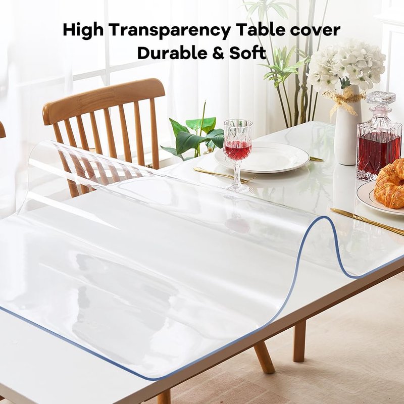 24x48 in Dining Room Clear Table Cover Protector PVC Rolled Table Cover Protector Rectangular Plastic Crystal Wooden Furniture Screen Protection Thick Desk Pad Mat for Living Room Table Non-Slip
