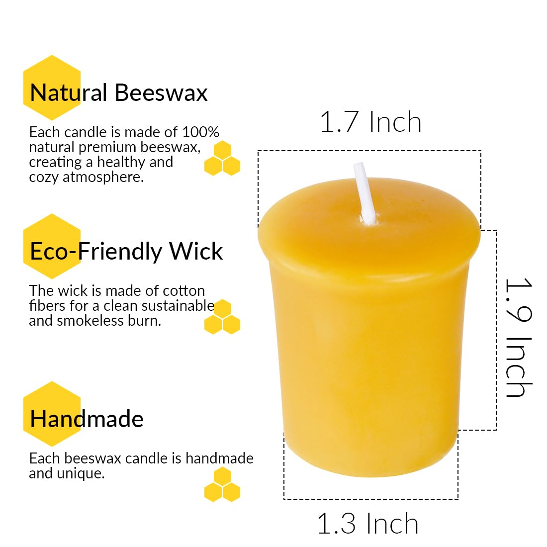 TELOSMA Organic Beeswax Votive Candles - Natural Scent Smokeless for Weddings, Restaurants, Parties, Spa and Decorations -Pack of 12, Yellow