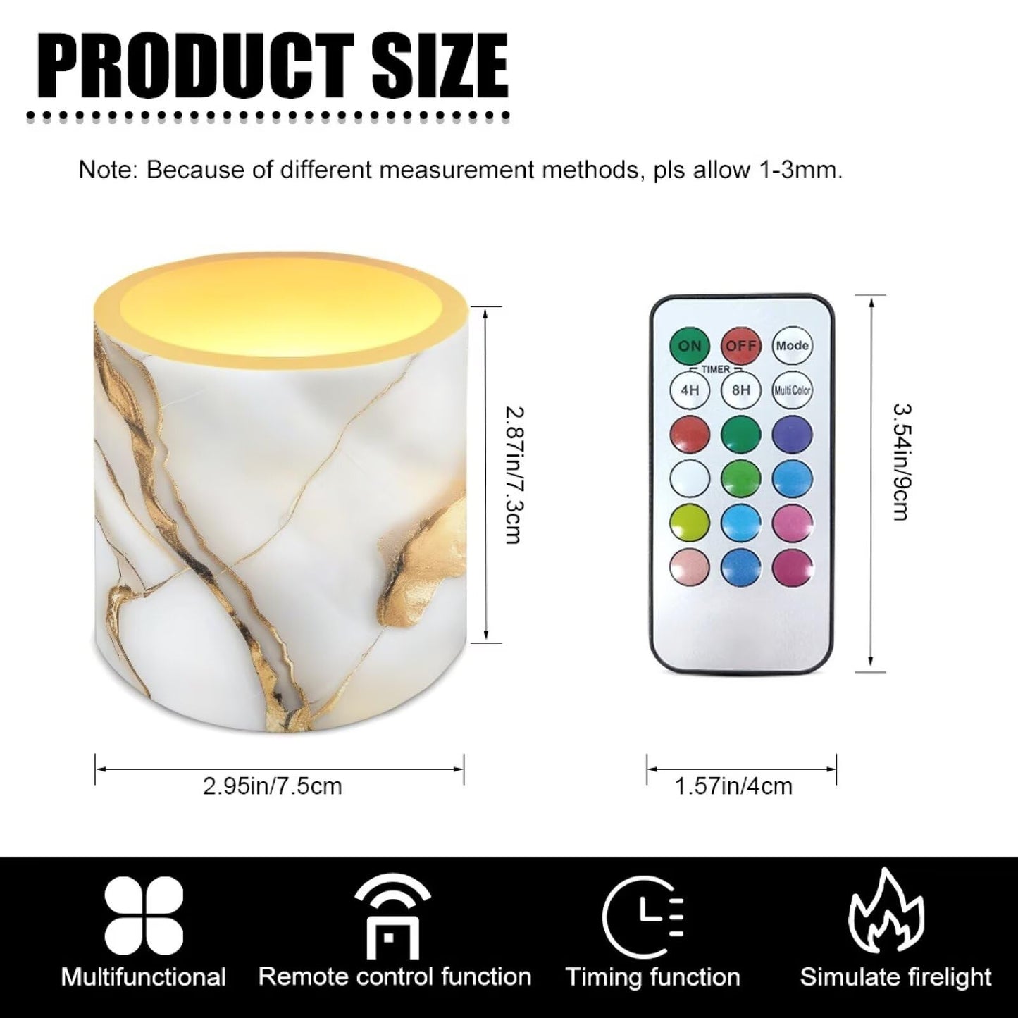 Cozeyat Gold Marble Flameless Candles 4 Pack Waterproof Battery Operated LED with Remote Control Timer Dancing Flame for Indoor Outdoor Home Decor