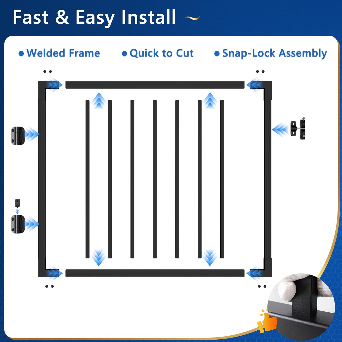Guwezoy W.3ft x H.36in Outdoor Aluminum Deck Gate Kit, Cuttable Porch Gate with Latch and Auto-Close Hinge, AAMA 2604โGrade Texture Black Finish for Deck Railing, Patio, Porch, Garden & Yard